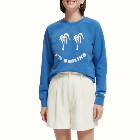 Scotch & Soda Raglan Blue Print Regular Fit Sweatshirt Top - Picture 6 of 15